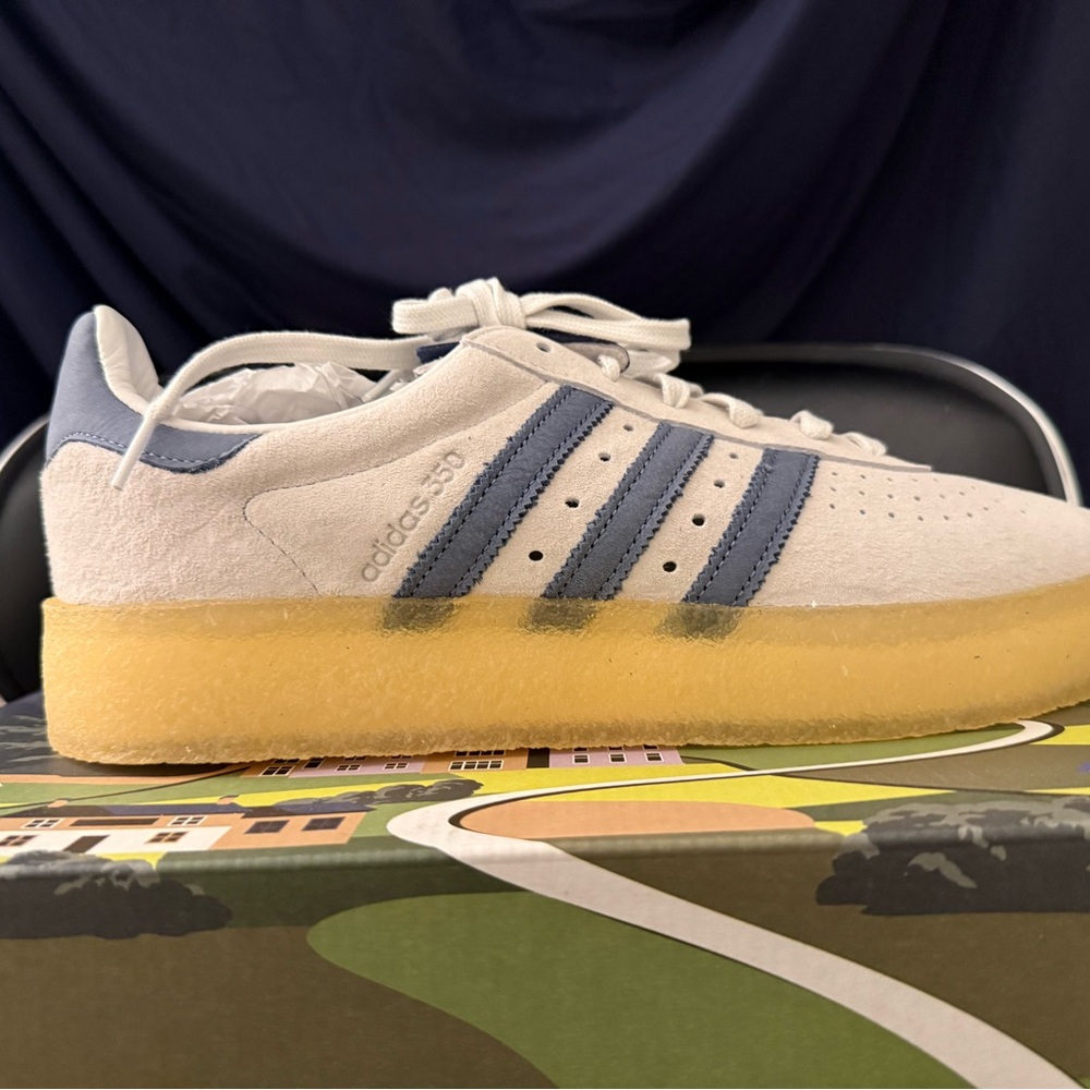 Adidas White and Navy Sneakers with Yellow Sole